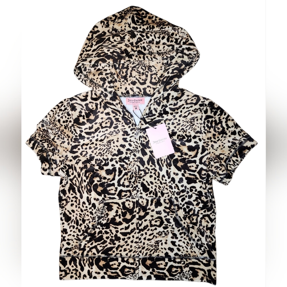 JUICY COUTURE Leopard Velour Short-Sleeve Hoodie & Shorts Set | Size M - Picture 2 of 10